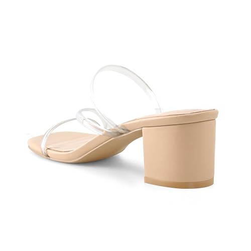 Image of Shoe'N Tale Strappy Heels For Women Low Chunky Block Heel Heeled Sandals Square Open Toe Slip On Slides Mules