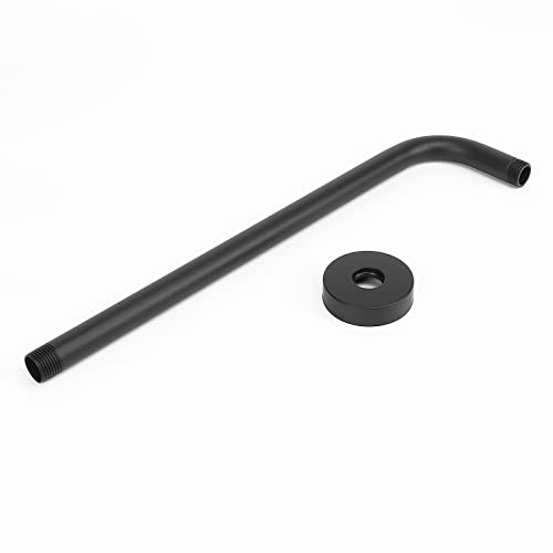 Harjue Shower Arm With Flange And Teflon Tape, Wall Mounted Shower Pipe Arm 304 Stainless Steel Extension Arm For Fixed Shower Head & Handheld Showerhead (15 Inch, Matte Black) #TOP6