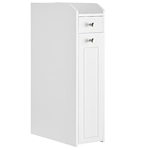 VASAGLE Slim Storage Cabinet, Narrow Storage Organizer with Slide Out Drawers, Freestanding Toilet Paper Holder, Small Space Skinny Cabinet for Bathroom Kitchen Corner, Cloud White UBBC847P31