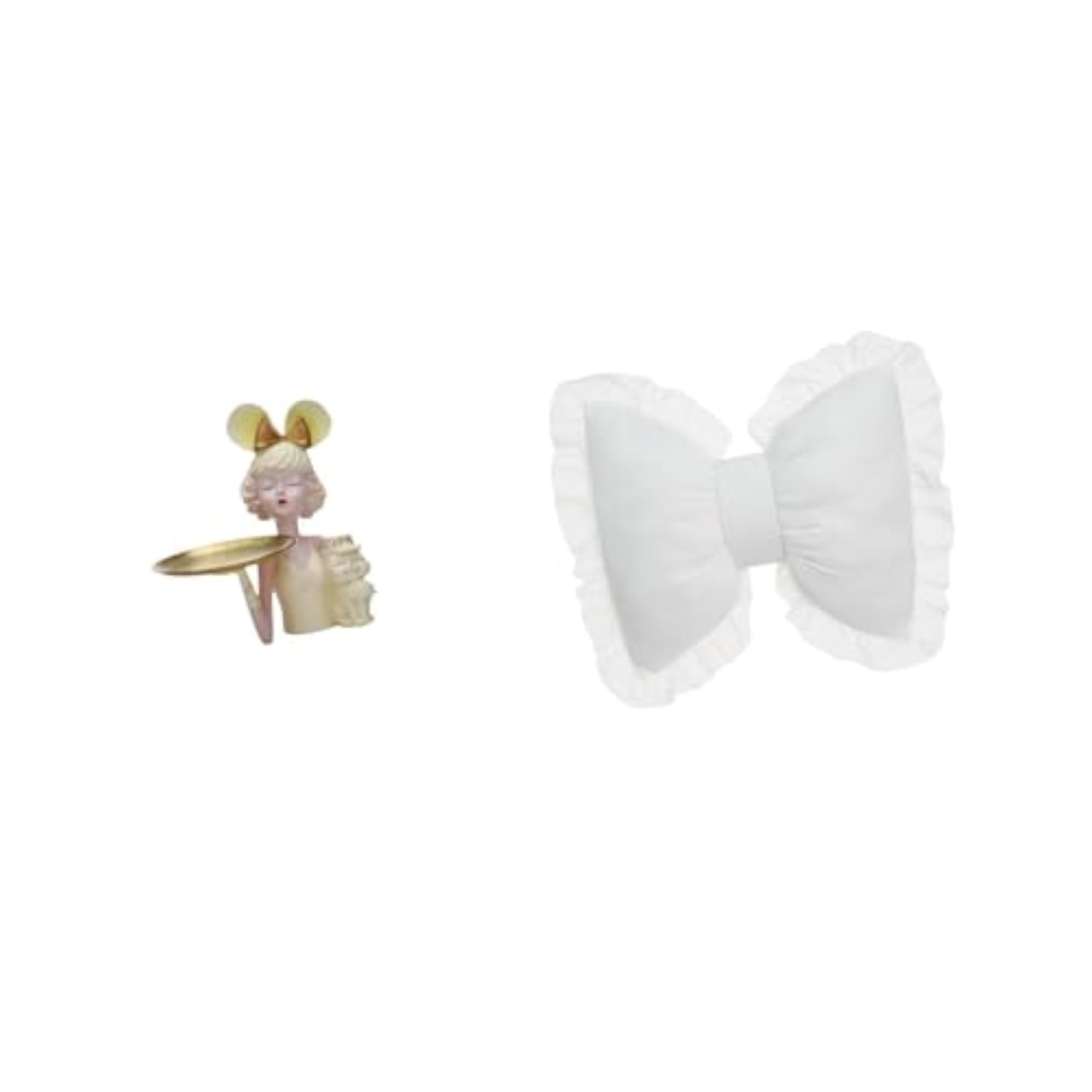 Modern Art Girl Statue with Key Storage Tray and Cute Bow Cushion