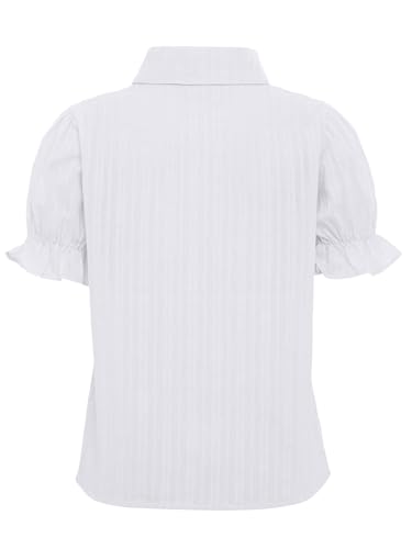 Kids Girls Lace Trim Ruffle Blouses Puff Sleeve Button Down Shirts Princess Party School Uniform Tops Daily Wear4