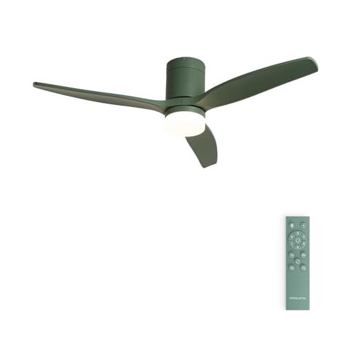CREATE / WINDCALM M/Ventilador de techo con luz verde sage con mando / 40W, Silencioso, Ø132 cm, 6 velocidades, 3 temperaturas de luz, temporizador, función verano-invierno