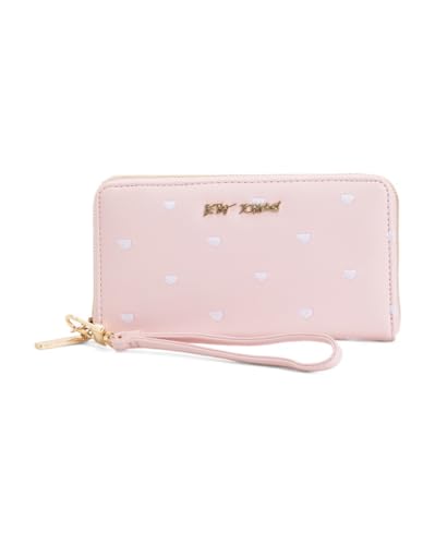 Betsey Johnson Zip Around Wallet with Wristlet Strap, Pink with