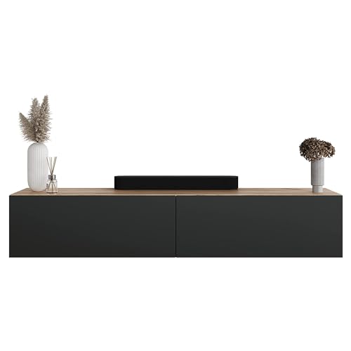 Planetmöbel Pannello TV 160 cm Rovere ORO/Antracite, Mobile TV Con 2 sportelli per l'archiviazione, Lavagna sospesa o in piedi, credenza soggiorno