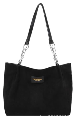 Women Retro Suede Tote Bag Slouchy Top-Handle Handbag Zipper Large Shoulder Hobo Bag Leather Strap Travel Work