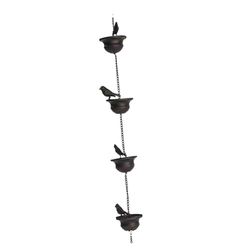 Image of Decorative Bird Rain Chain 60cm | Iron Rain Gutter Downspout Chain for Roof, Shed, Patio, Gazebo & Garden | Rainwater Catcher | Dark Bronze