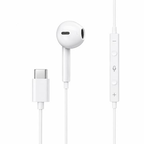 Image of Mizi USB-C Wired Earphones with Microphone & Volume Control, USB Type-C Earbuds Compatible with iPhone 17 /16 /15 Pro Max /Plus /Air, iPad Pro /Air, Galaxy S27 /S26 /S25 /S24 /S23 /S22 /S21 - White