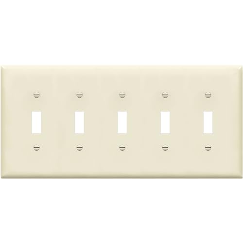 ENERLITES Five Gang Light Switch Wall Plate Toggle Switch Plate Gloss Finish 5-Gang Mid-Size 4.88 x 10.39 Unbreakable Polycarbonate Thermoplastic 8815M-LA Light Almond
