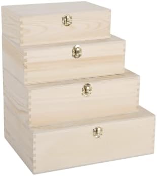 Plain Wooden Storage Box With Hinged Lid Front Clasp DIY Craft Crate Treasure Chest Jewellery Box (Large)
