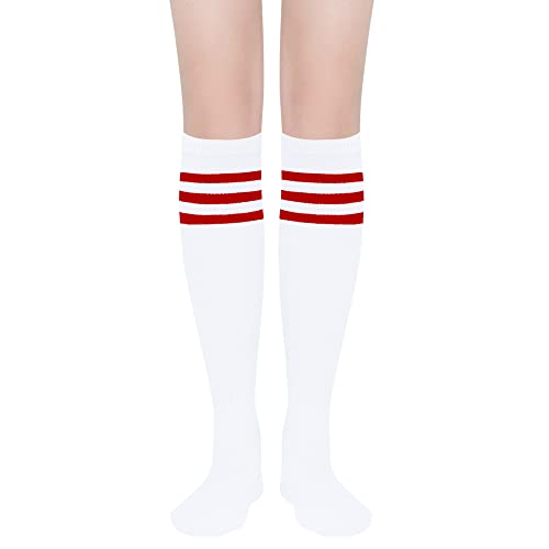 Image of DOOVID Casual Knee High Socks for Women Tube Socks Elasticity Athletic Socks Thin Stripe Knee High Stockings