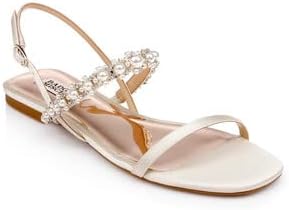 Badgley Mischka Women's Natalee Flat Sandal, Ivory Satin, 9 | Image 7