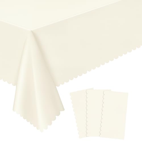 Image of NatNarr 3 Pack Ivory Tablecloths, 54 x 108 Inch Scalloped Party Table Cover