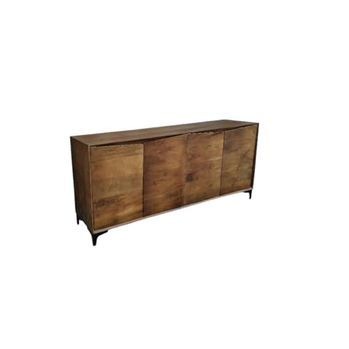 Image of Solid Mango Wood Cabinet with 4 Door | Cabinet for Bedroom,Living Room,Dining | Solid Wood Free Standing Sideboard