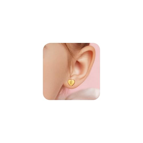 Fimhut Heart Initial Stud Earrings for Women - 18K Gold Plated Letter E Initial Earrings Gold Heart Earrings for Women Gifts Trendy Stuff Womens Gold Jewelry Gifts by Fimhut - Used condition - US$5.87