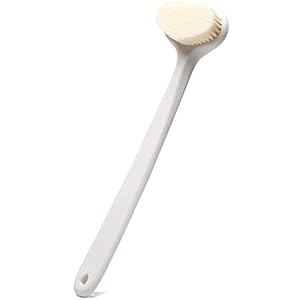 Upgraded Bath Body Brush with Comfy Bristles Long Handle Gentle Exfoliation Improve Skin’s Health and Beauty Bath Shower Wet or Dry Brushing Body Brush (14 inch, White)
