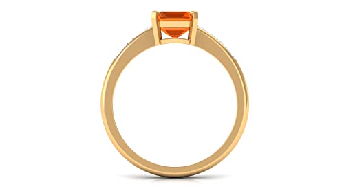 Oktober Birthstone - 2 CT Fire Opal Solitaire verlovingsring met diamanten zijstenen (6X8 MM achthoekig, AAA-kwaliteit), 14K massief goud - Image 3