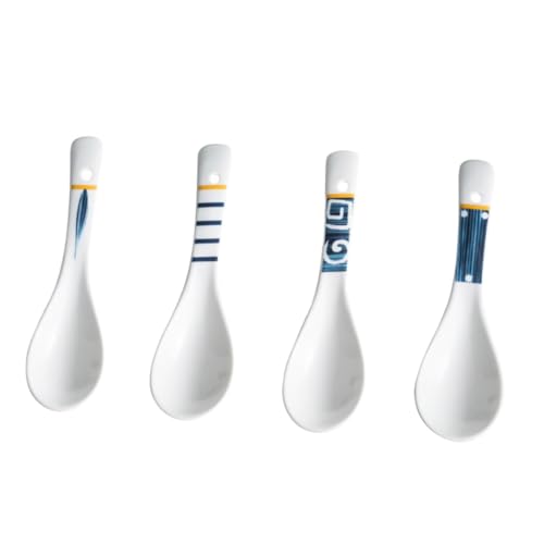 Ipetboom 4Pcs Japanese Style Ceramic Soup Spoons Decorative Tableware for Soup Rice and Appetizers Simple Design for Home Use for Porridge and Cereal
