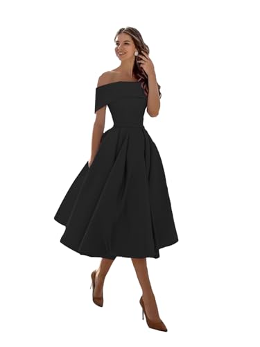 Modest Strapless Short Homecoming Dresses for Teens 2025 Satin A Line Off The Shoulder Tea Length Cocktail Dress