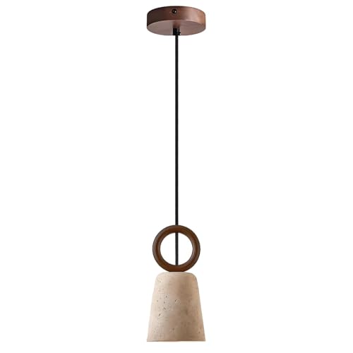 Lustre en travertin jaune et anneau bois pour design de cuisine cosy