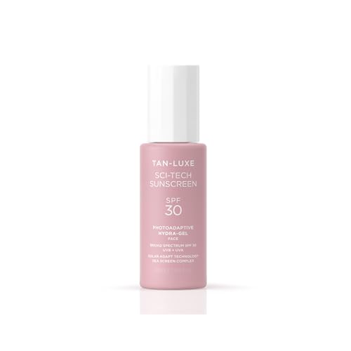 Tan-Luxe Sci-Tech Sunscreen, Lightweight Photoadaptive Hydra-Gel Face Sunscreen, Clear, Non-Greasy, Broad Spectrum UVB & UVA Protection, Vegan & Fast-Drying, 1.69 fl. oz/50 ml Bottle