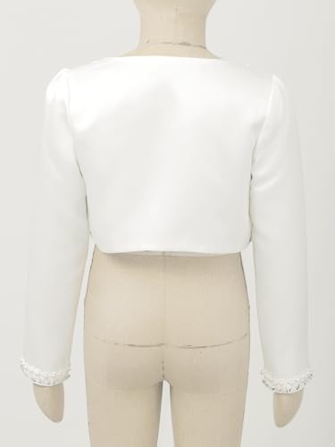 Kids Girls Pearls Sequins Open Front Cardigan Bolero Shrug Long Sleeve Wedding Flower Girls Dress Cover Up3