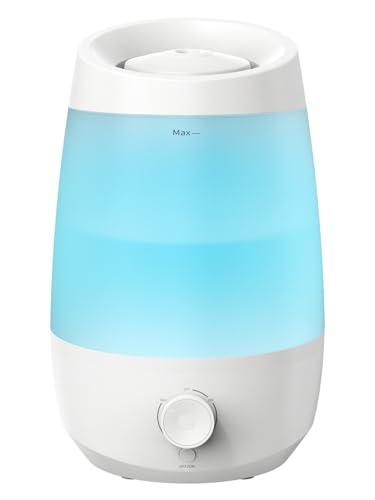 AROEVE Humidificador, 2,5L Humidificador Aceites Esenciales, 250 ml/h, 25H Difusor de Aceites Esenciales, Apagado Automático, 25 dB Silencioso para Bebés y Plantas, Blanco