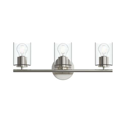 Image of Progress Lighting Replay 22 Inch 3-Light Vanity Light, Transitional, Polished Nickel with Clear Glass Shades, (7.875 inch H x 22 inch W x 6 inch D), P300583-104