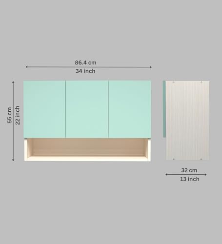 Image of SPECIALITY PANELS 3 Door Wall Cabinet with UV Profile Shutter | Wall Mounted Storage Cabinet for Kitchen Bathroom Living Room | Wooden Wall Cabinet Organizer UV Mint Finish | DIY Assembly