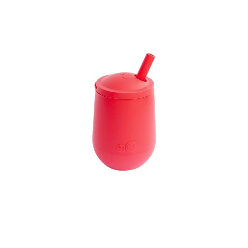 Image of ez pz Mini Cup + Straw Training System - 100% Silicone Training Cup for Infants + Toddlers - Designed by a Pediatric Feeding Specialist - 12 Months+ (Coral)