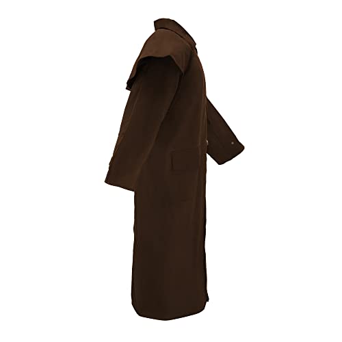 Resistance Unisex Western Oilskin Waterproof Duster Coat, Workwear Black Brown Long Rain Coat With Brass Button And Pockets (As1, Alpha, Xx_L, Regular, Regular, Brown) #TOP2