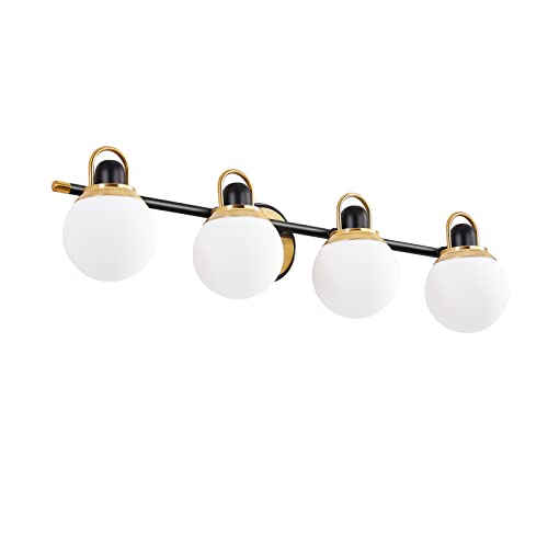 LOXYEE Farmhouse Bathroom Light fixtures?4 Lights Globes Bathroom Vanity Lights with White Glass Shade, Retro Vanity Lighting Fixtures ?Bathroom, Bedroom. Living Room, Corridor(Not Including Bulb)…