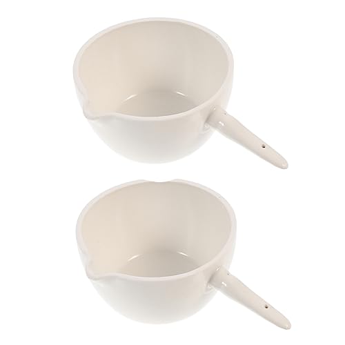 BELLIFFY Ceramic Evaporating Dishes with Handle 150ml Round Basin Heatproof Lab Mixing Bowl for School