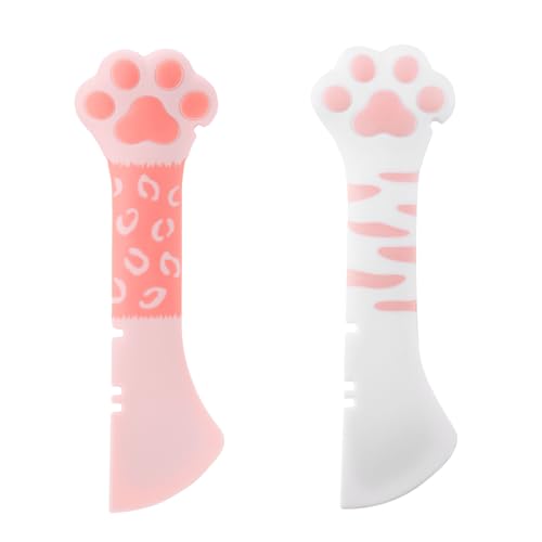 2 cuillères silicone patte chat/chien rose et blanc pour nourriture
