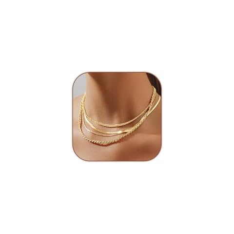 HERIER Gold Necklace for Women Dainty Gold Layered Necklaces for Women 14k Gold Plated Herringbone Necklace Simple Gold Layered Chain Choker Necklace Trendy Gold Jewelry Set for Women Gifts Cover