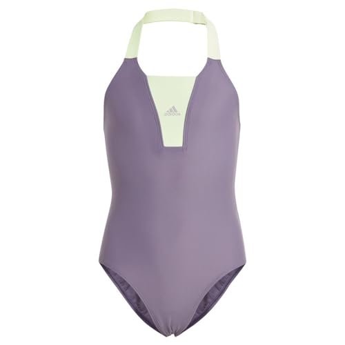 adidas Mädchen Sportswear Colorblock Swimsuit Kids, Shadow Violet/Green Spark, 13-14 Years