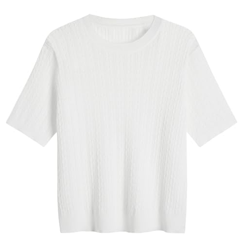 Image of Wowcarbazole Womens Summer Tops Short Sleeve Casual Crew Neck Fashion T Shirts Knit Pullover Sweater Trendy 2024