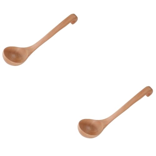 KICHOUSE 2pcs Long Handle Spoon with Hook Chinese Spoons Dinner Spoon Basting Spoon Hot Pot Spoon Retro Soup Spoon Porridge Spoon Japanese Noodles Ramen Korean Soup Spoon Rice Spoon Acacia