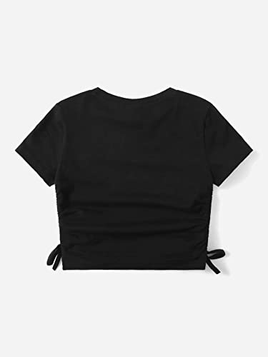 SHENHE Girl's Mushroom Print Short Sleev Crop Tops Ruched Drawstring Tee T Shirts2