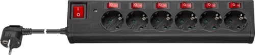 Goobay 72567 6fach Steckdosenleiste mit Schalter Steckdosen einzeln schaltbar Mehrfachsteckdose &Uuml;berspannungsschutz Steckleiste 1.5m Kabel Schwarz