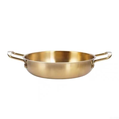 Olla para ramen de acero inoxidable de 18 cm con asas para fideos, sopa, guisos, olla caliente multifunción para cocinar y servir, compatible con estufa de inducción de gas (dorado)