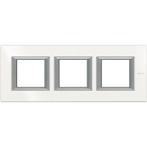 Plaque Axolute BTicino rectangulaire monochrome en aluminium blanc 6 modules