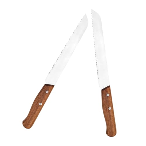 Garneck 2-piece Sourdough Bread Slicer Set Acacia Wood Handle Serrated Knife Perfect for Homemade Bread Artisan Slicing