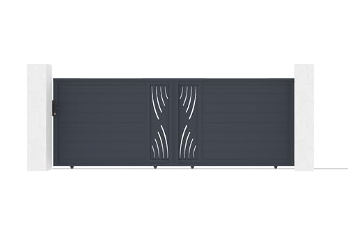 Casanoov Portail Coulissant VELETA 4 m 390 cm x 147 cm 5,7 m² Aluminium Gris Anthracite RAL 7016 Design Décor Nature Jardin Extérieur Motorisable Résistant...