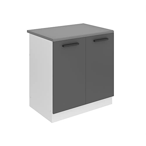 BELINI Meuble Cuisine Bas avec Plan de Travail SDZ I Meubles de Cuisine - Taille: 51,6 x 80 x 85 cm I Meuble sous Evier - 2 Portes I Couleur : Argent Mat