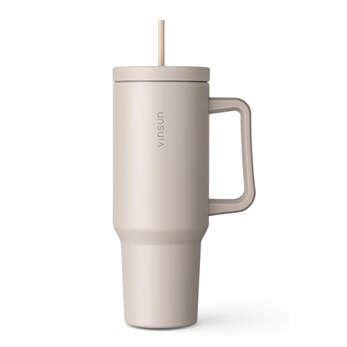 VINSUN Mug Isotherme avec Paille et Poignée 1200ml - Acier Inoxydable, Double Paroi Isolée, Boissons Chaudes et Froides, Sans BPA - Tasse Isotherme pour Voyage, Voiture