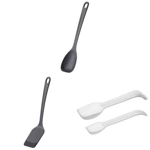 【セット買い】マーナ (marna) 炒めやすいスプーンヘラ (残さずすくえる/フラットな柄/耐熱) シリコーン ダークグレー K803DGY + 差しこみやすいターナー (角度を選ばず差しこめる/きれいにすくえる/耐熱) シリコーン フライ返し ヘラ ダ