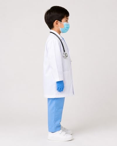 Image of Doctor Dress for Kids with White Coat, Lab Coat Outfit for Children, Medical Role Play Costume for Fancy Dress Competition, School Annual Function, Career Day Events