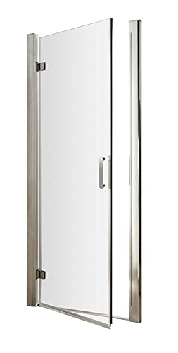 nuie AQHD70H3 Pacific Modern Bathroom Easyfit Shower Hinged Door, 6mm Toughened Safety Glass and Round D-Handle, 700mm, Polished Chrome