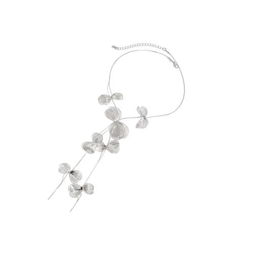 Collier élégant avec pendentif à pompons superposés et motif de feuilles d'arbre en métal pour femme