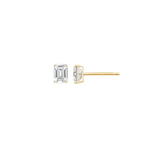 DIAMONBLISS 10K or 14K Real Solid Gold Stud Earrings for Women | White or Yellow Gold Emerald Cut Solitaire Studs | 0.5 to 4 Carat Cubic Zirconia CZ Diamond Simulant